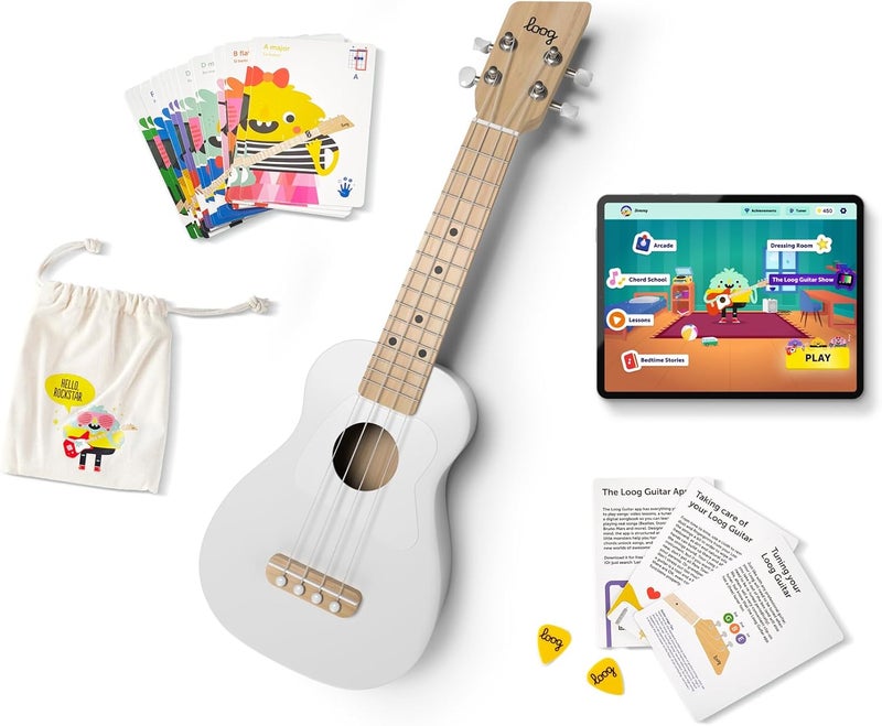 Loog Wood Soprano Ukulele for Kids & Beginners, App & Lessons, All Ages (White) - Image 1